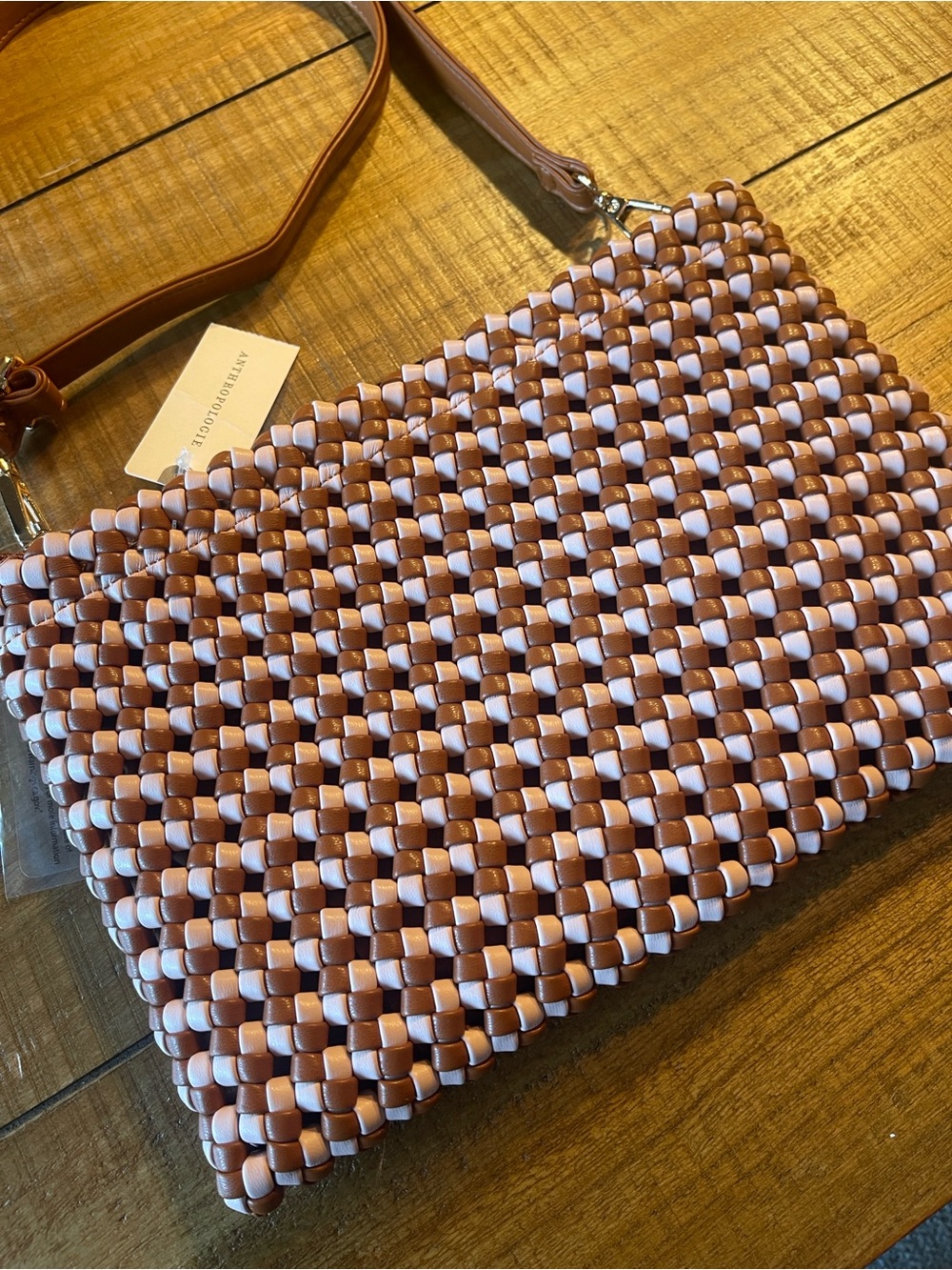 Anthroplogie Kalani Woven Crossbody Bag in Blush and Tan